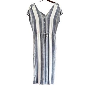 Anthropologie Cloth & Stone linen blend striped white blue wide leg jumpsuit M